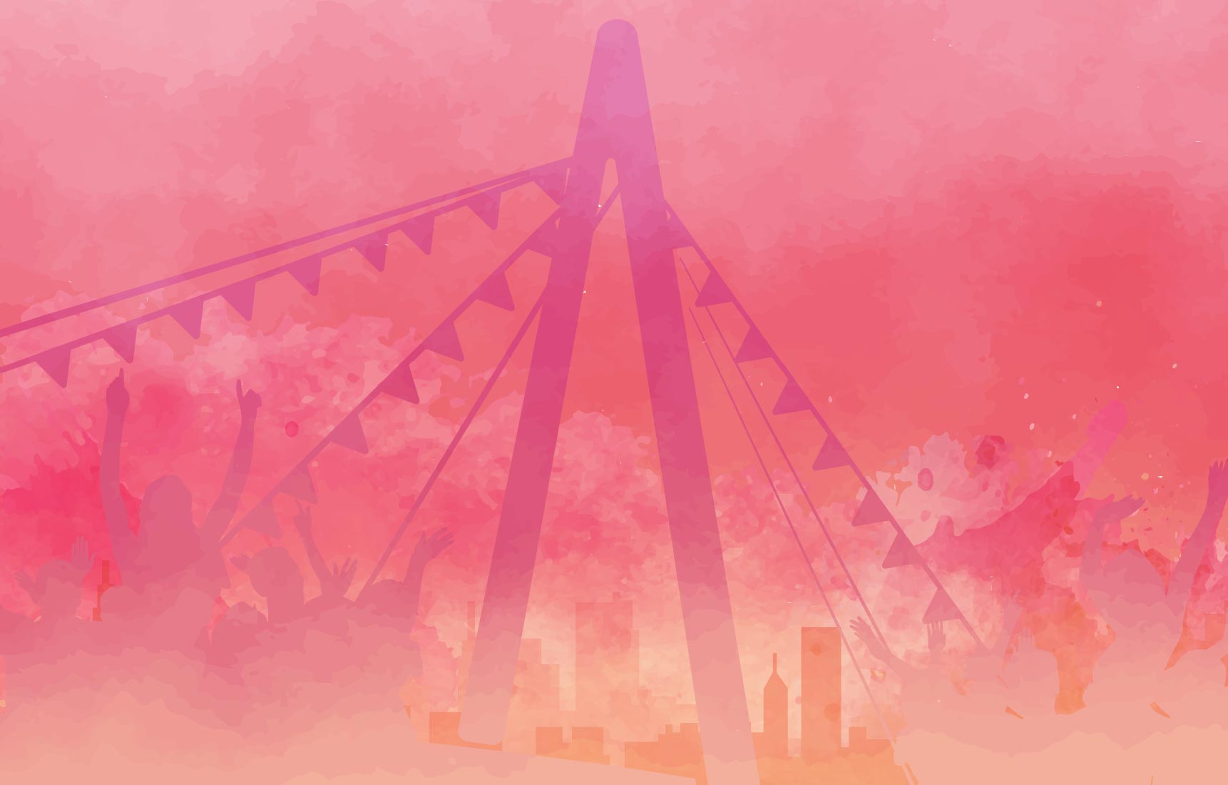 Hintergrundbild für das Schöneweider Brückenfest in pastelligen Pink, Orange und Gelb tönen